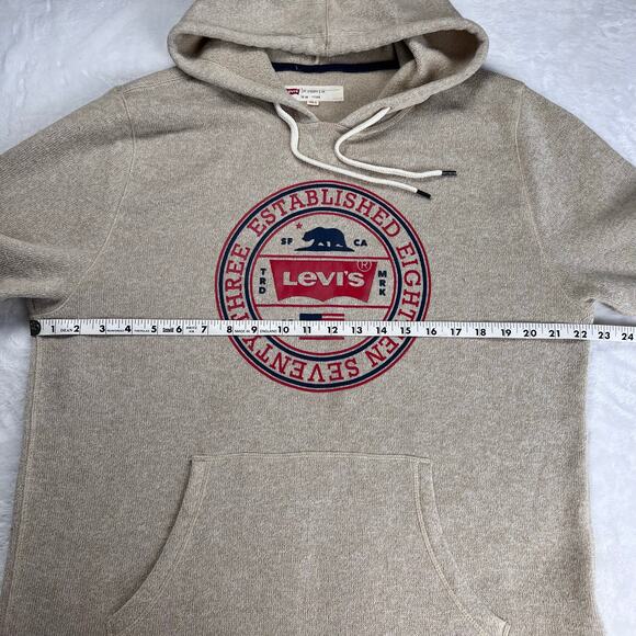 Levi’s Hooded Sweatshirt men’s size Large beige American Flag Logo graphic - Picture 3 of 8